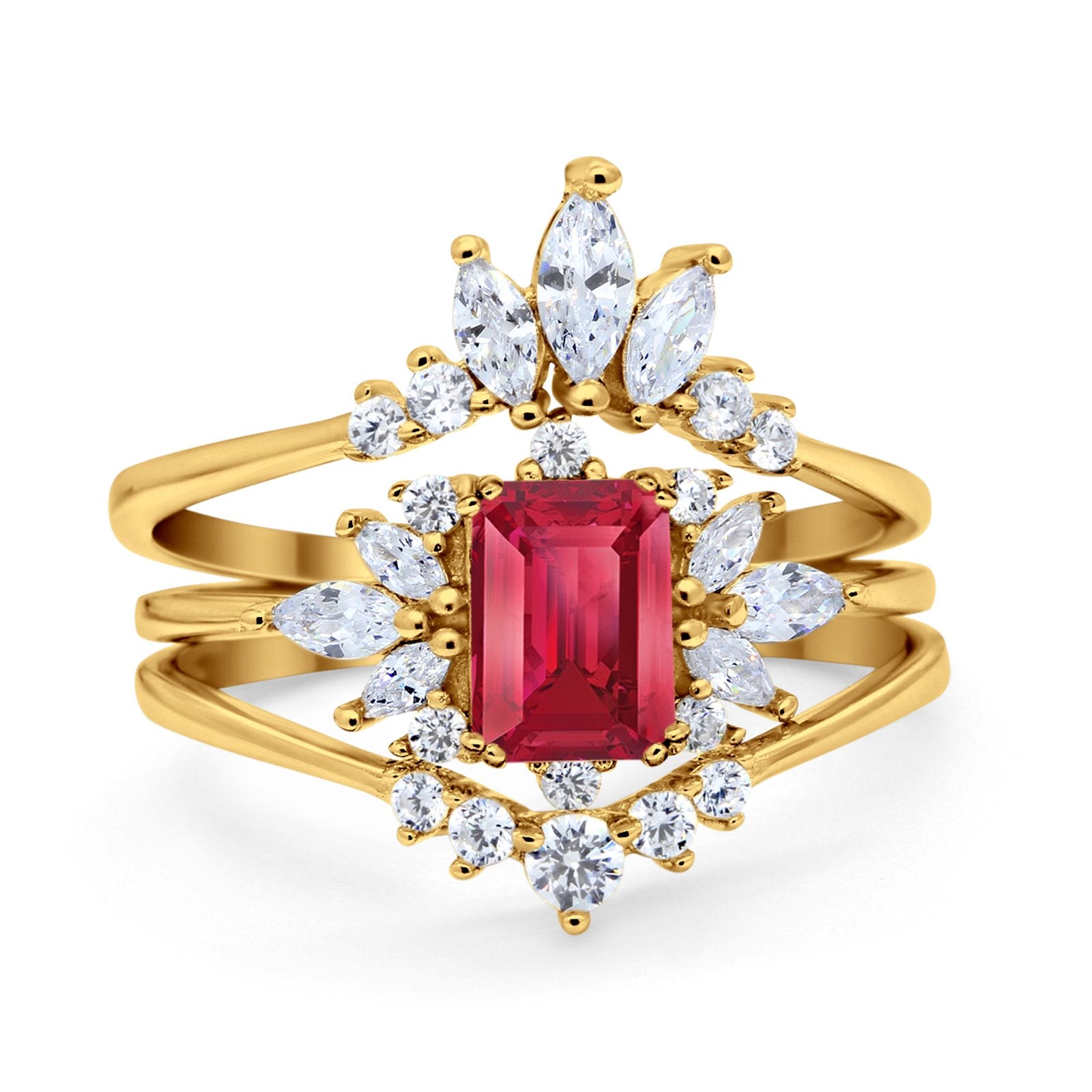 Trio Set Wedding Ring Piece Simulated Cubic Zirconia 925 Sterling Silver