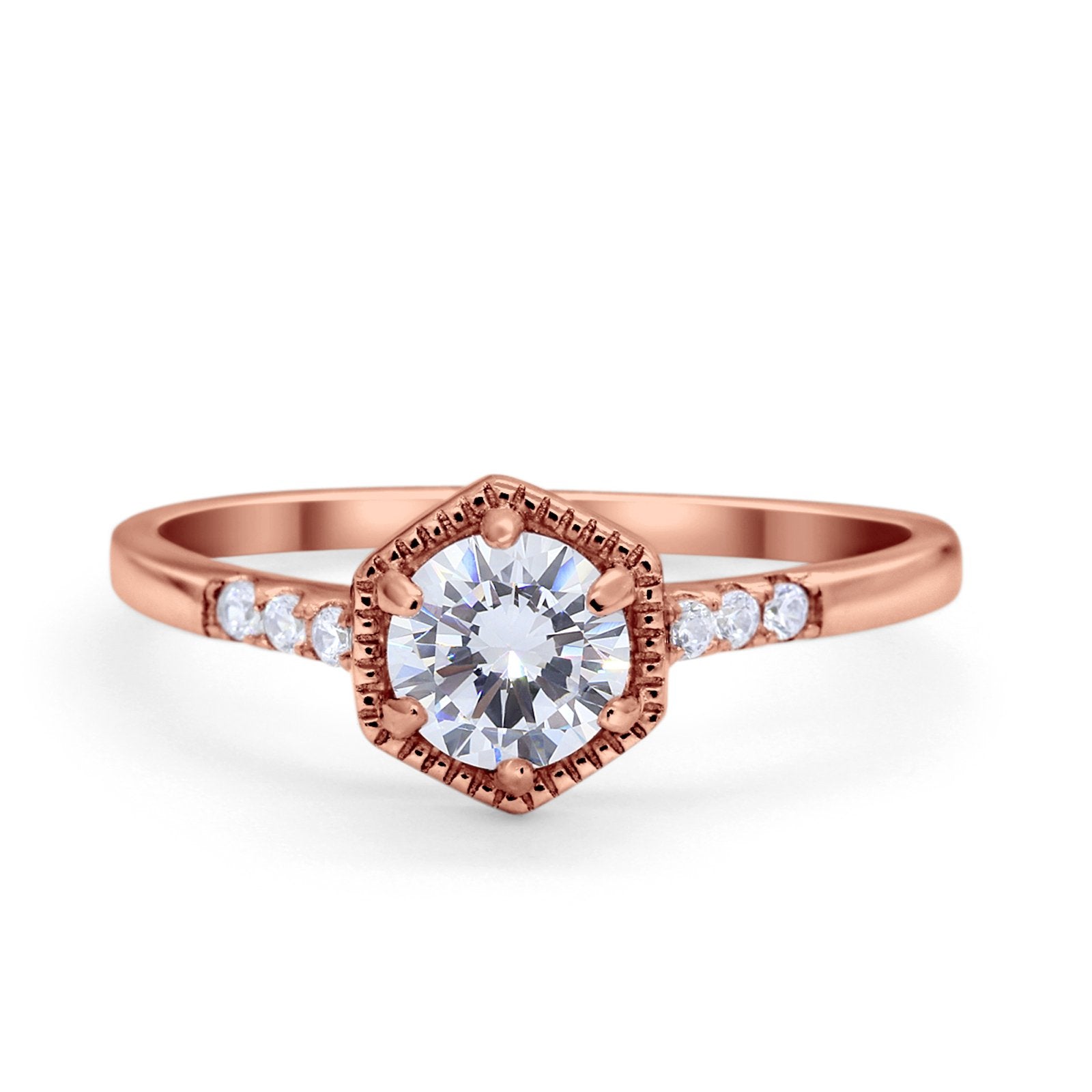 Wedding Ring Accent Vintage Round Simulated Cubic Zirconia 925 Sterling Silver