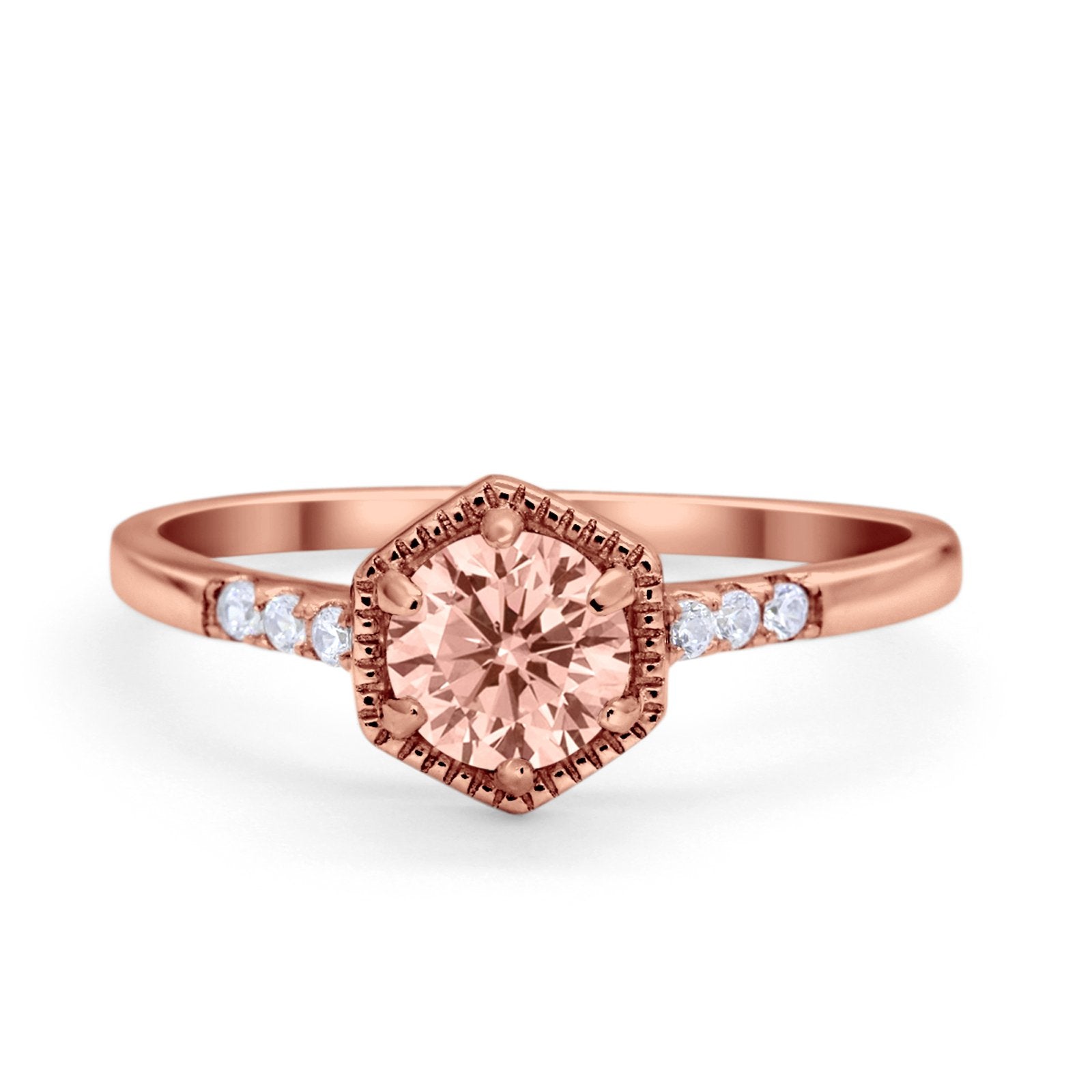 Wedding Ring Accent Vintage Round Simulated Cubic Zirconia 925 Sterling Silver