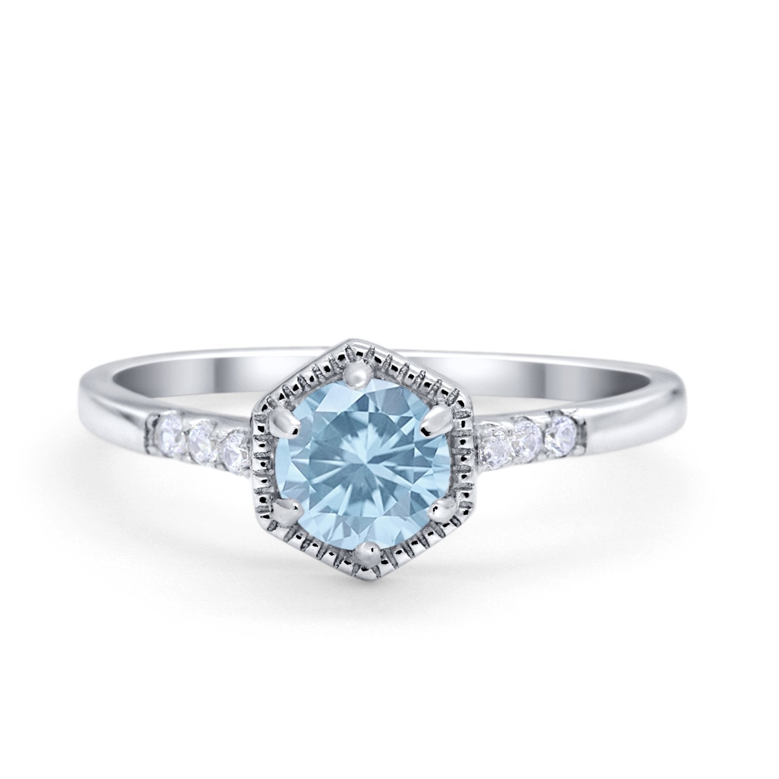 Wedding Ring Accent Vintage Round Simulated Cubic Zirconia 925 Sterling Silver