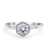 Wedding Ring Accent Vintage Round Simulated Cubic Zirconia 925 Sterling Silver