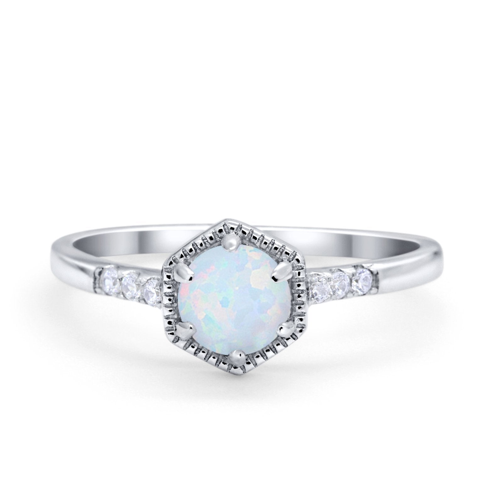 Wedding Ring Accent Vintage Round Simulated Cubic Zirconia 925 Sterling Silver