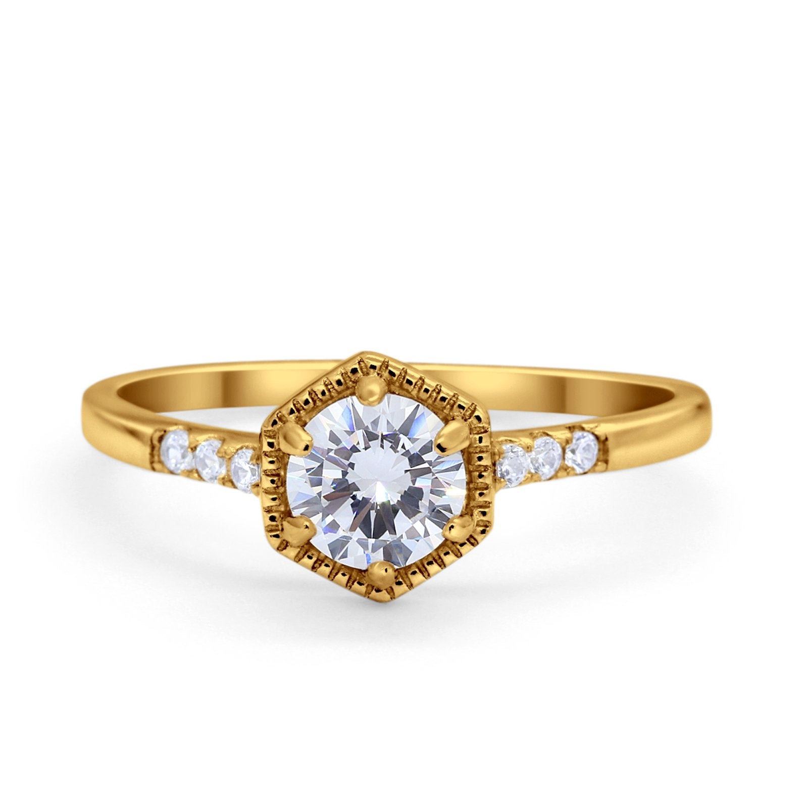 Wedding Ring Accent Vintage Round Simulated Cubic Zirconia 925 Sterling Silver