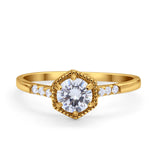 Wedding Ring Accent Vintage Round Simulated Cubic Zirconia 925 Sterling Silver