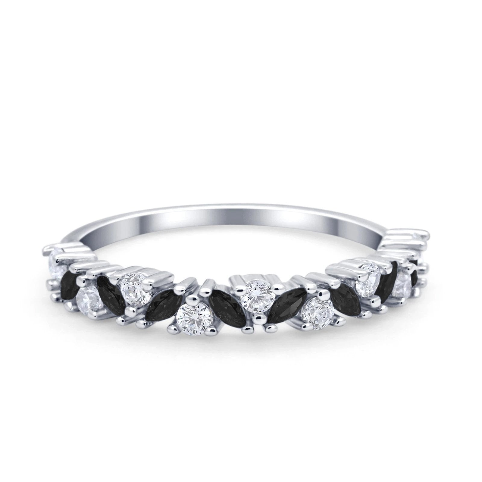 Wedding Band Eternity Ring Marquise Round Simulated Cubic Zirconia 925 Sterling Silver