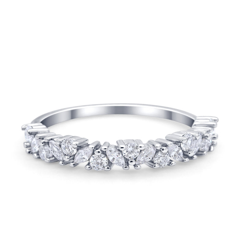 Wedding Band Eternity Ring Marquise Round Simulated Cubic Zirconia 925 Sterling Silver