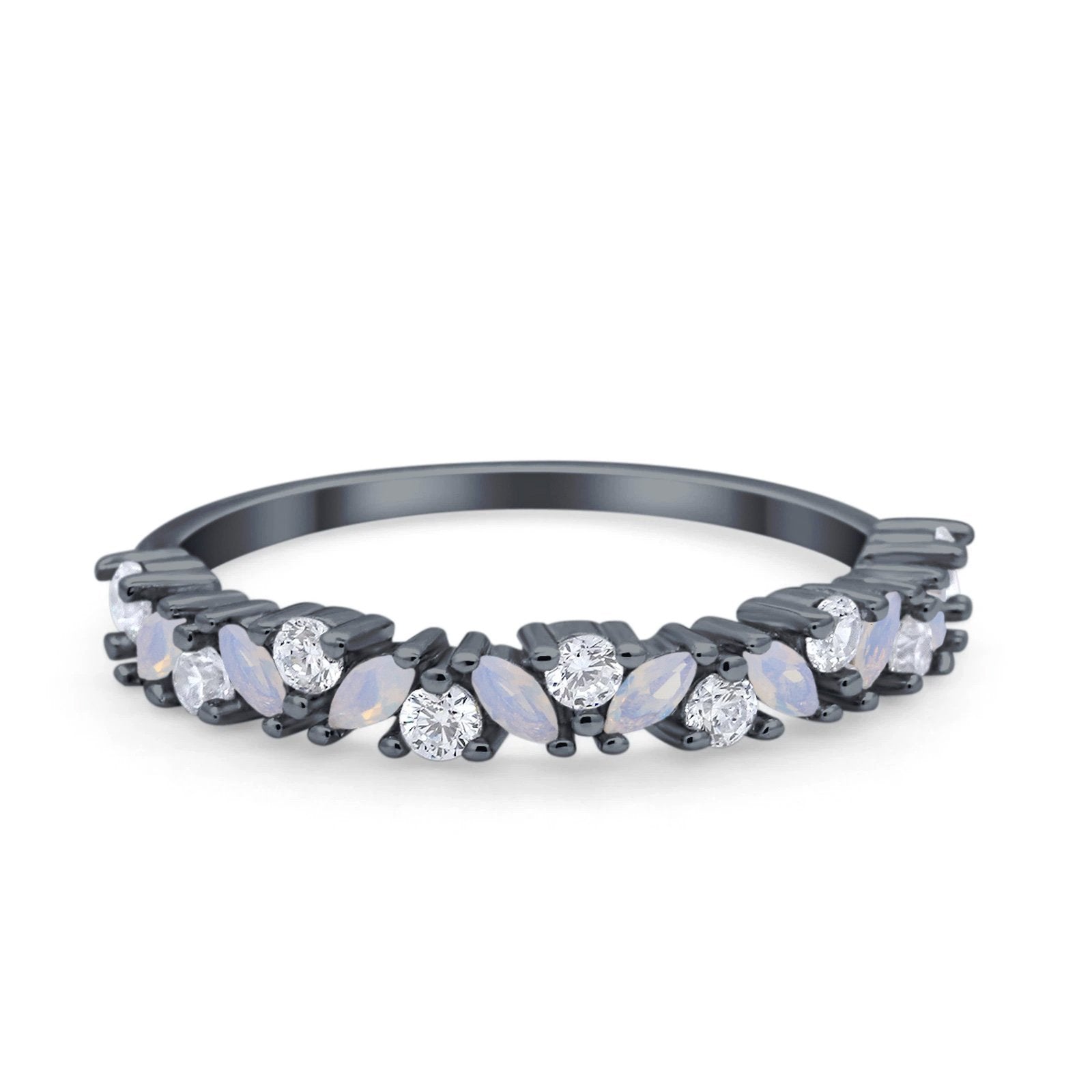 Wedding Band Eternity Ring Marquise Round Simulated Cubic Zirconia 925 Sterling Silver