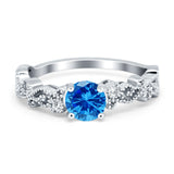 Filigree Art Deco Wedding Ring Round Simulated Cubic Zirconia 925 Sterling Silver