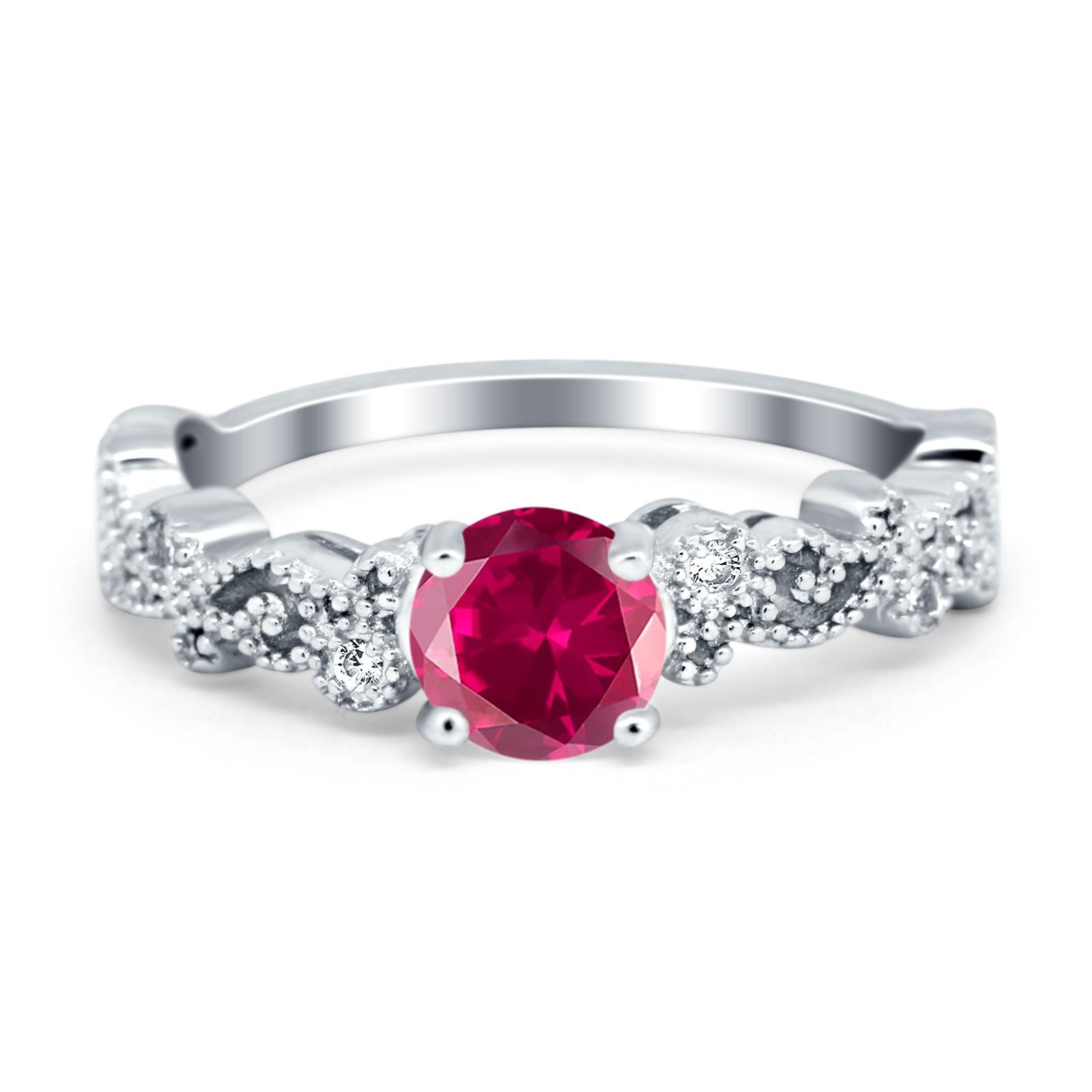 Filigree Art Deco Wedding Ring Round Simulated Cubic Zirconia 925 Sterling Silver