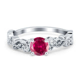Filigree Art Deco Wedding Ring Round Simulated Cubic Zirconia 925 Sterling Silver