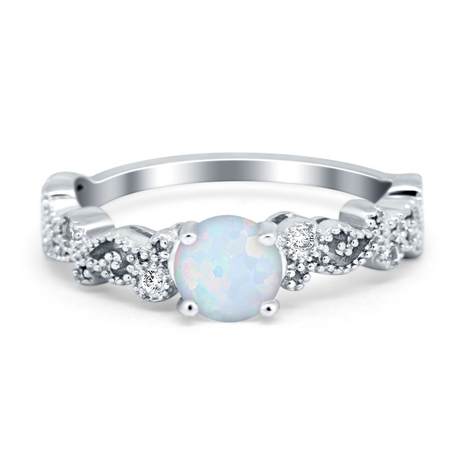 Filigree Art Deco Wedding Ring Round Simulated Cubic Zirconia 925 Sterling Silver