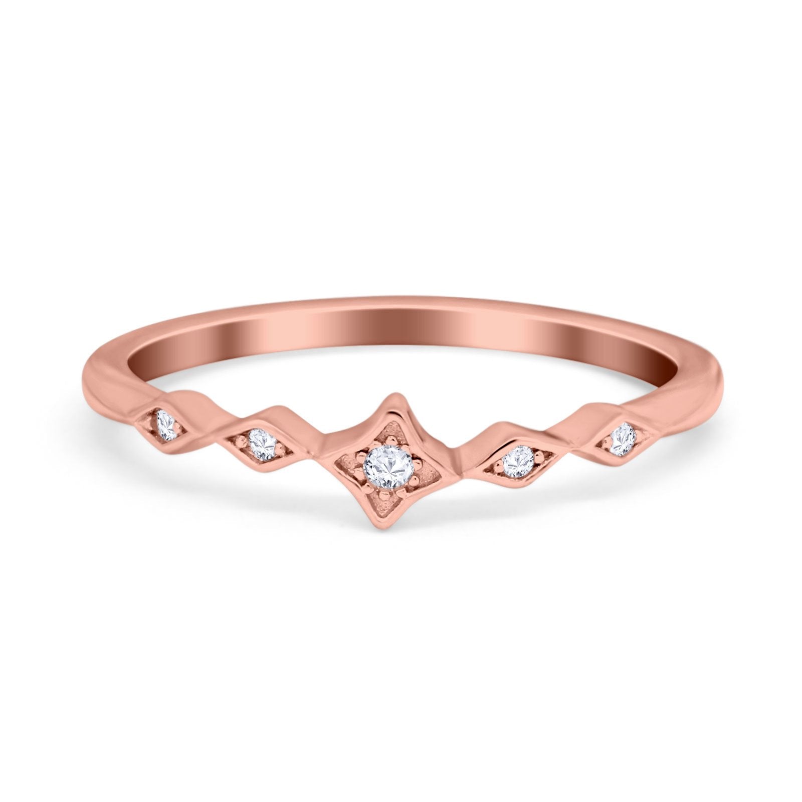 Petite Dainty Wedding Ring Round Eternity Simulated CZ 925 Sterling Silver