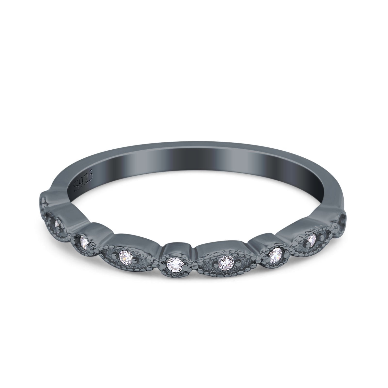 Half Eternity Wedding Band Ring Marquise Round Simulated Cubic Zirconia 925 Sterling Silver