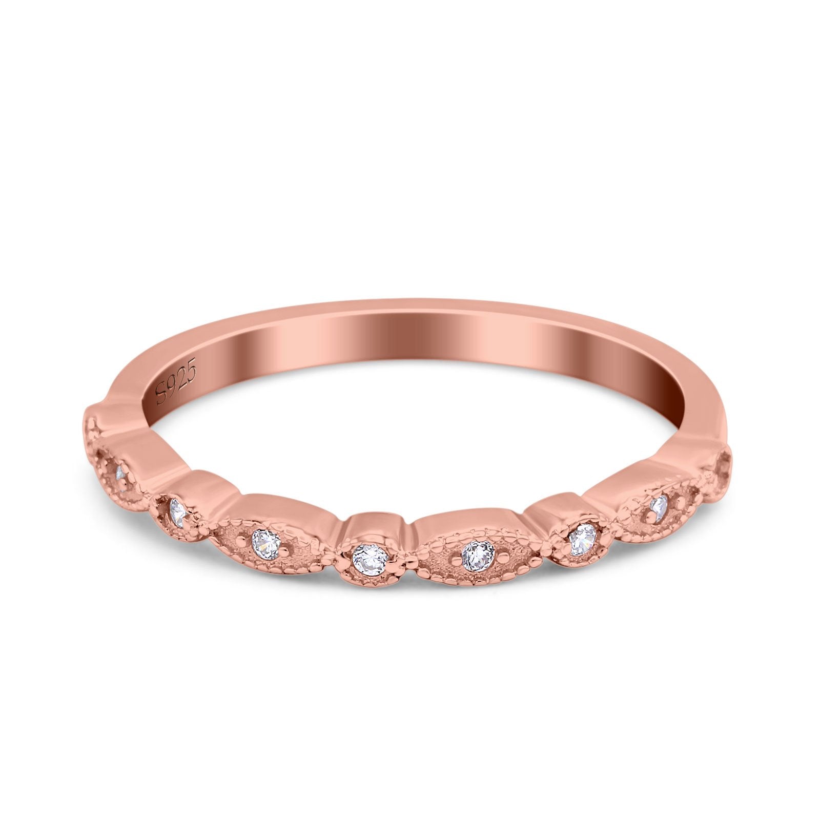 Half Eternity Wedding Band Ring Marquise Round Simulated Cubic Zirconia 925 Sterling Silver