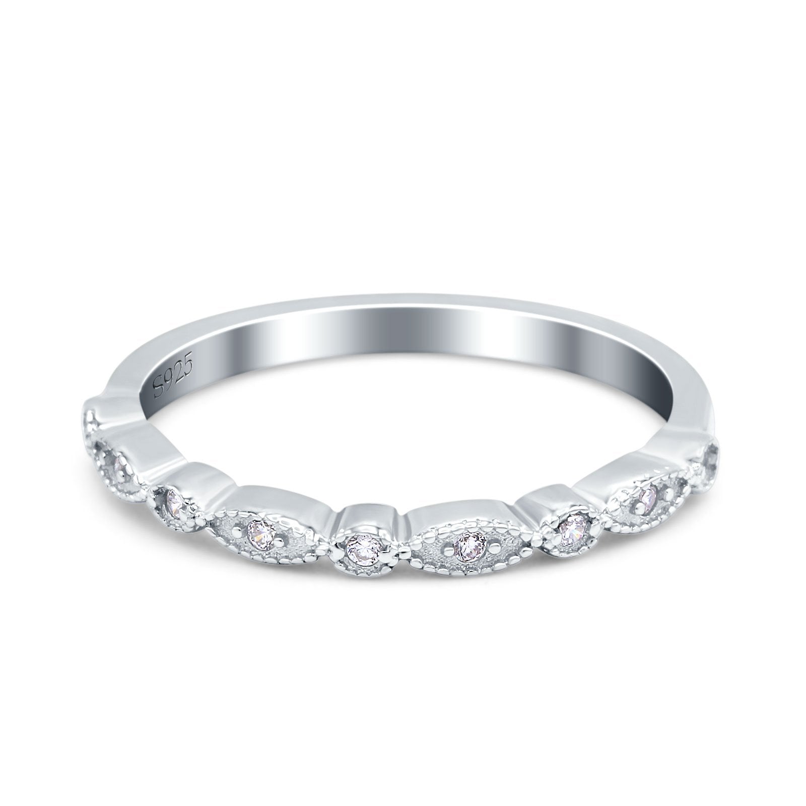Half Eternity Wedding Band Ring Marquise Round Simulated Cubic Zirconia 925 Sterling Silver