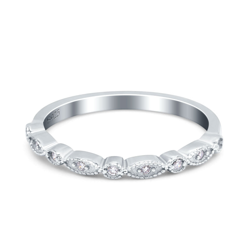 Half Eternity Wedding Band Ring Marquise Round Simulated Cubic Zirconia 925 Sterling Silver