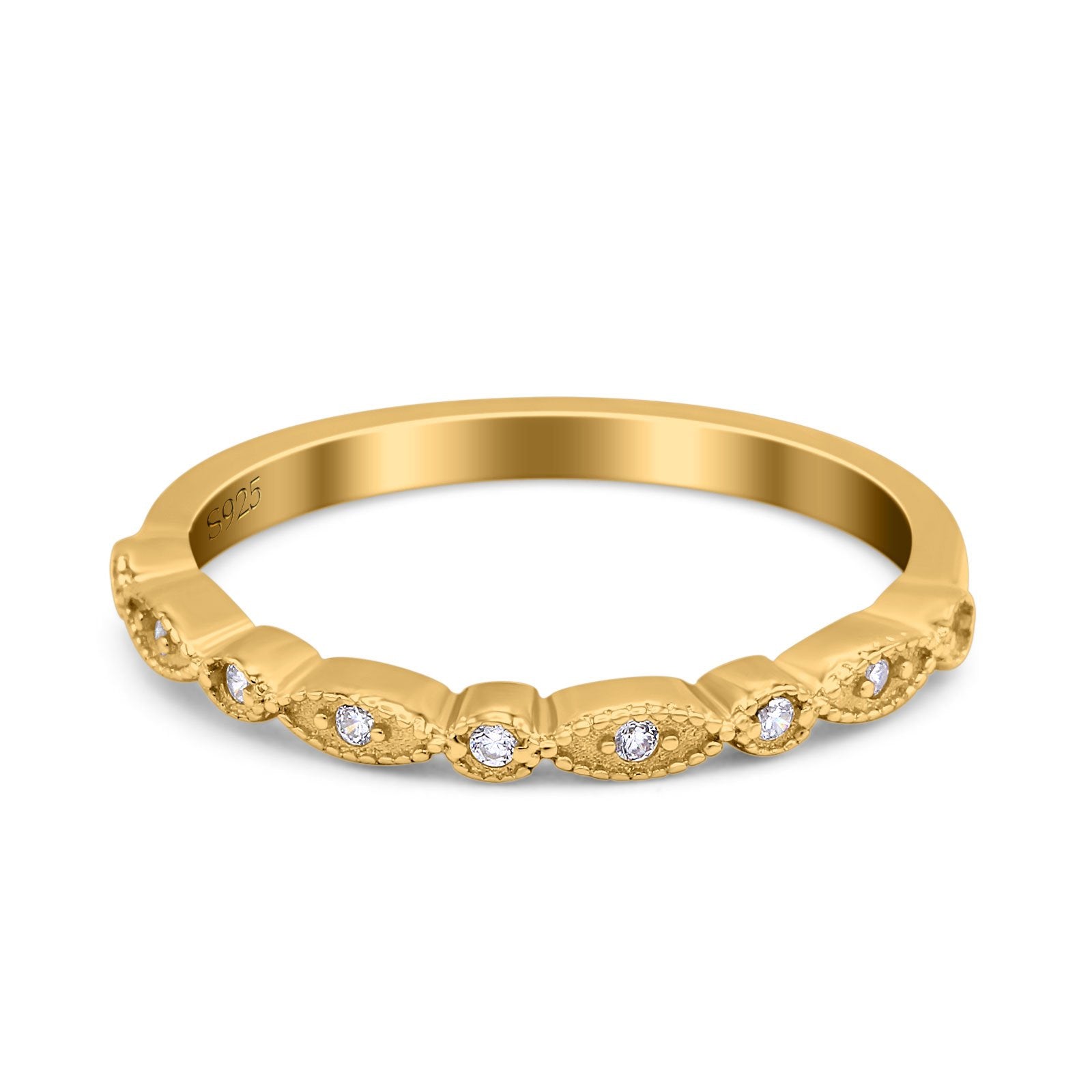 Half Eternity Wedding Band Ring Marquise Round Simulated Cubic Zirconia 925 Sterling Silver