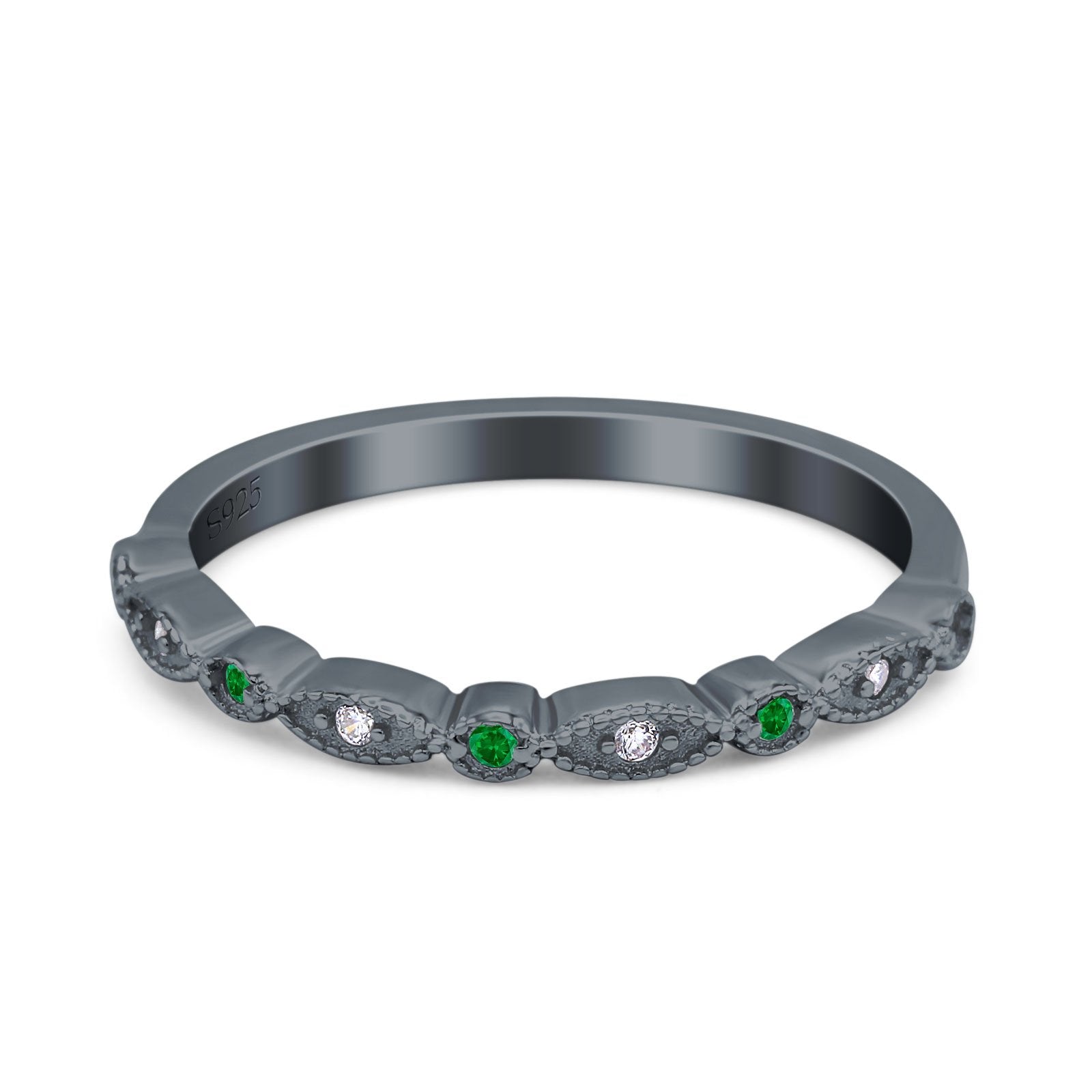 Half Eternity Wedding Band Ring Marquise Round Simulated Cubic Zirconia 925 Sterling Silver