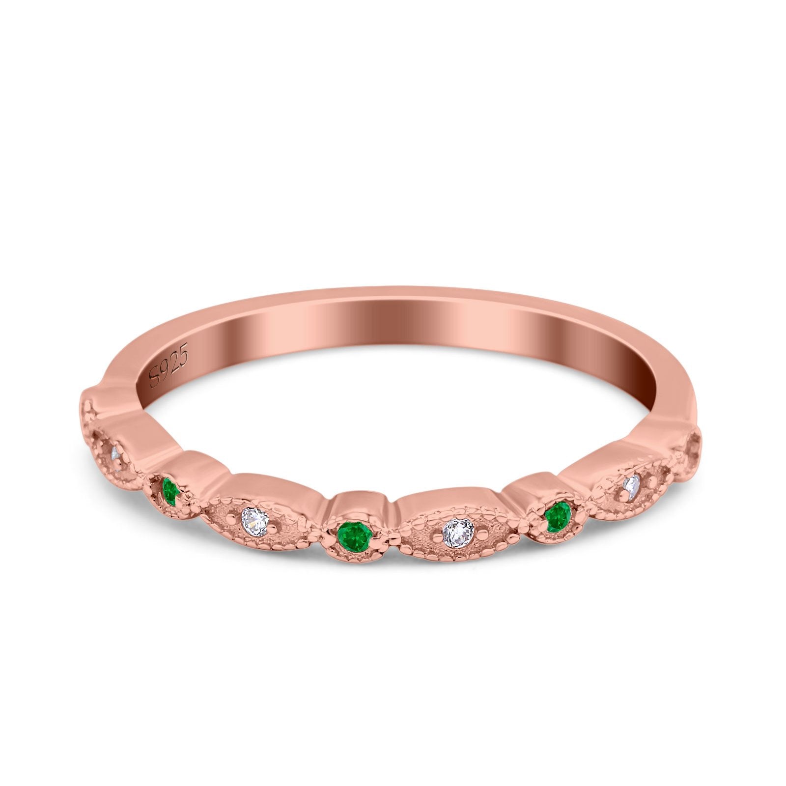 Half Eternity Wedding Band Ring Marquise Round Simulated Cubic Zirconia 925 Sterling Silver