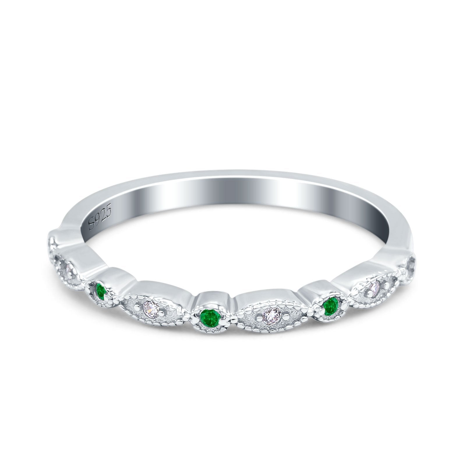 Half Eternity Wedding Band Ring Marquise Round Simulated Cubic Zirconia 925 Sterling Silver