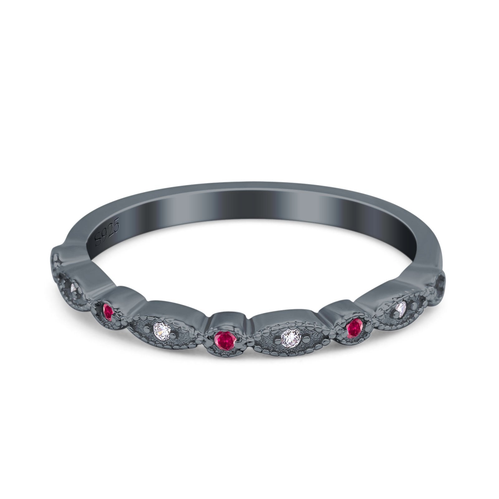 Half Eternity Wedding Band Ring Marquise Round Simulated Cubic Zirconia 925 Sterling Silver