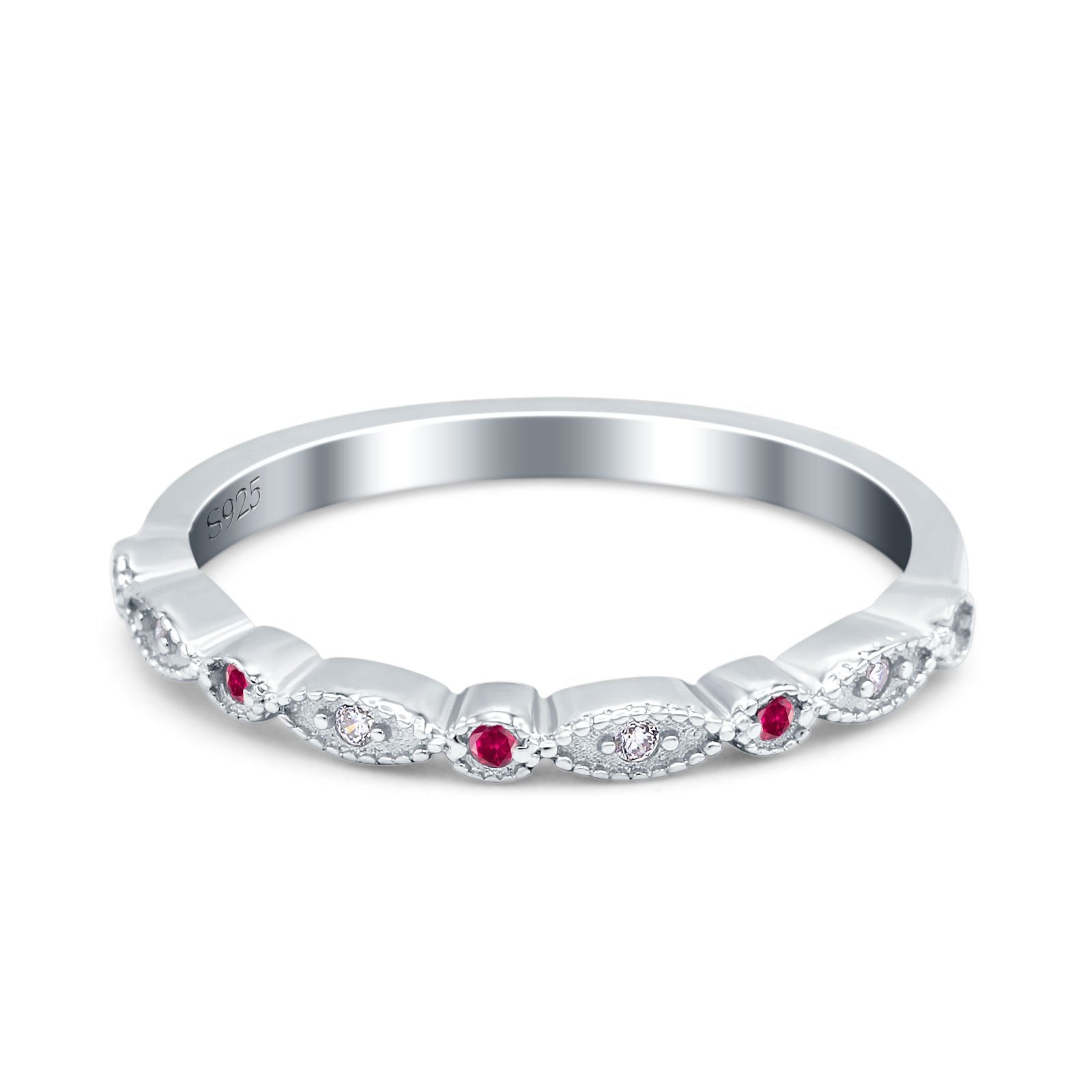 Half Eternity Wedding Band Ring Marquise Round Simulated Cubic Zirconia 925 Sterling Silver