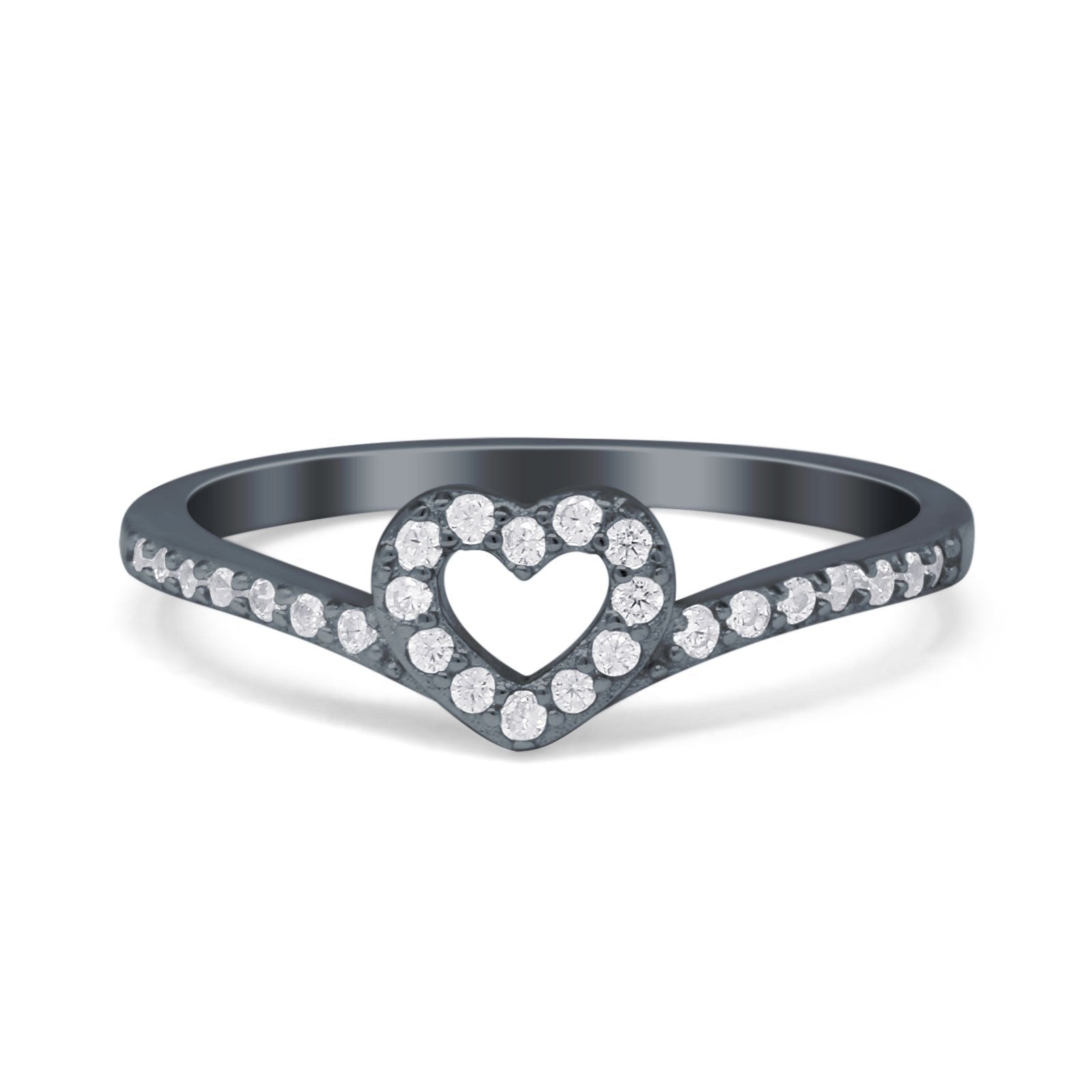 Heart Promise V Chevron Midi Thumb Eternity Ring Simulated CZ 925 Sterling Silver