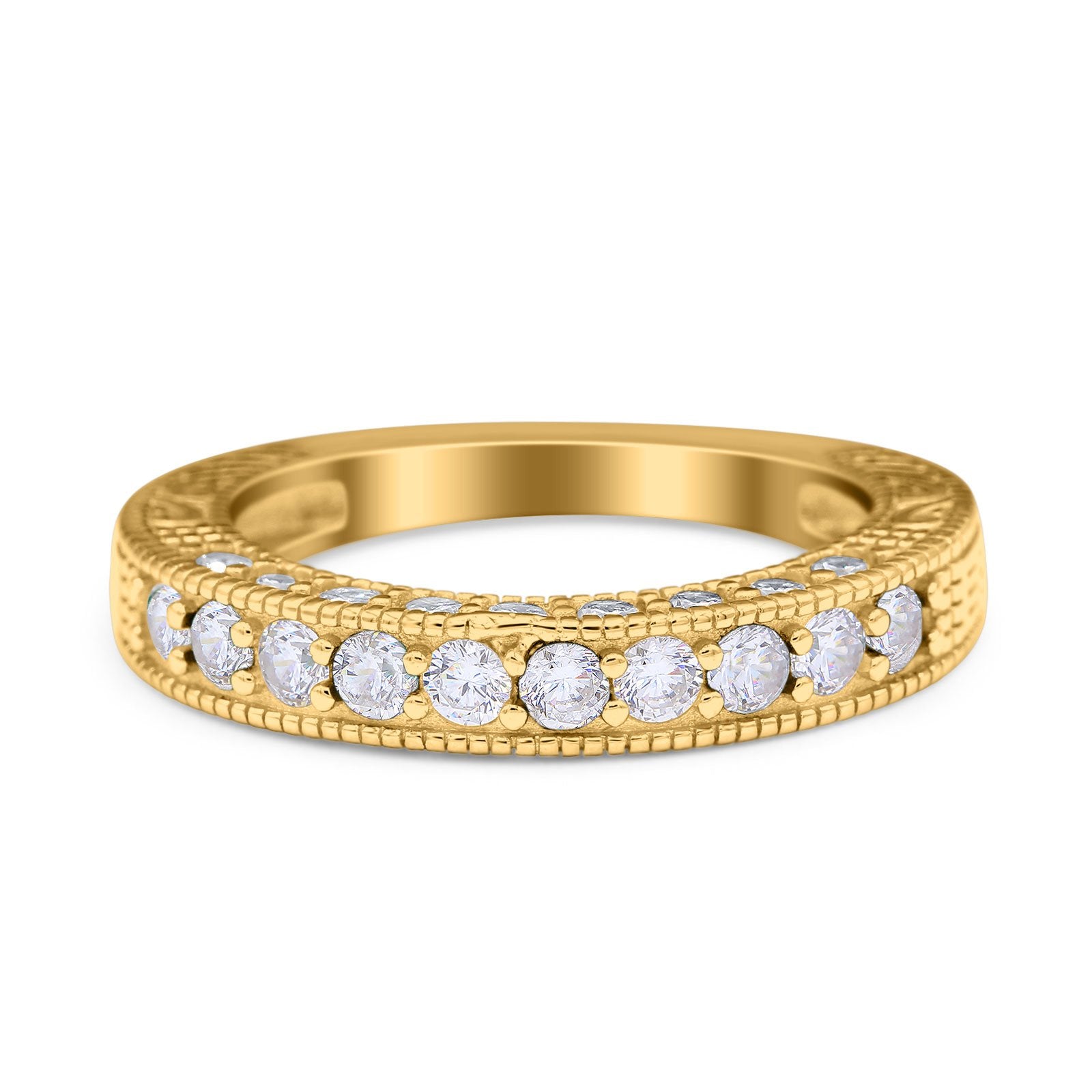 Art Deco Eternity Stackable Band Wedding Ring Simulated CZ 925 Sterling Silver