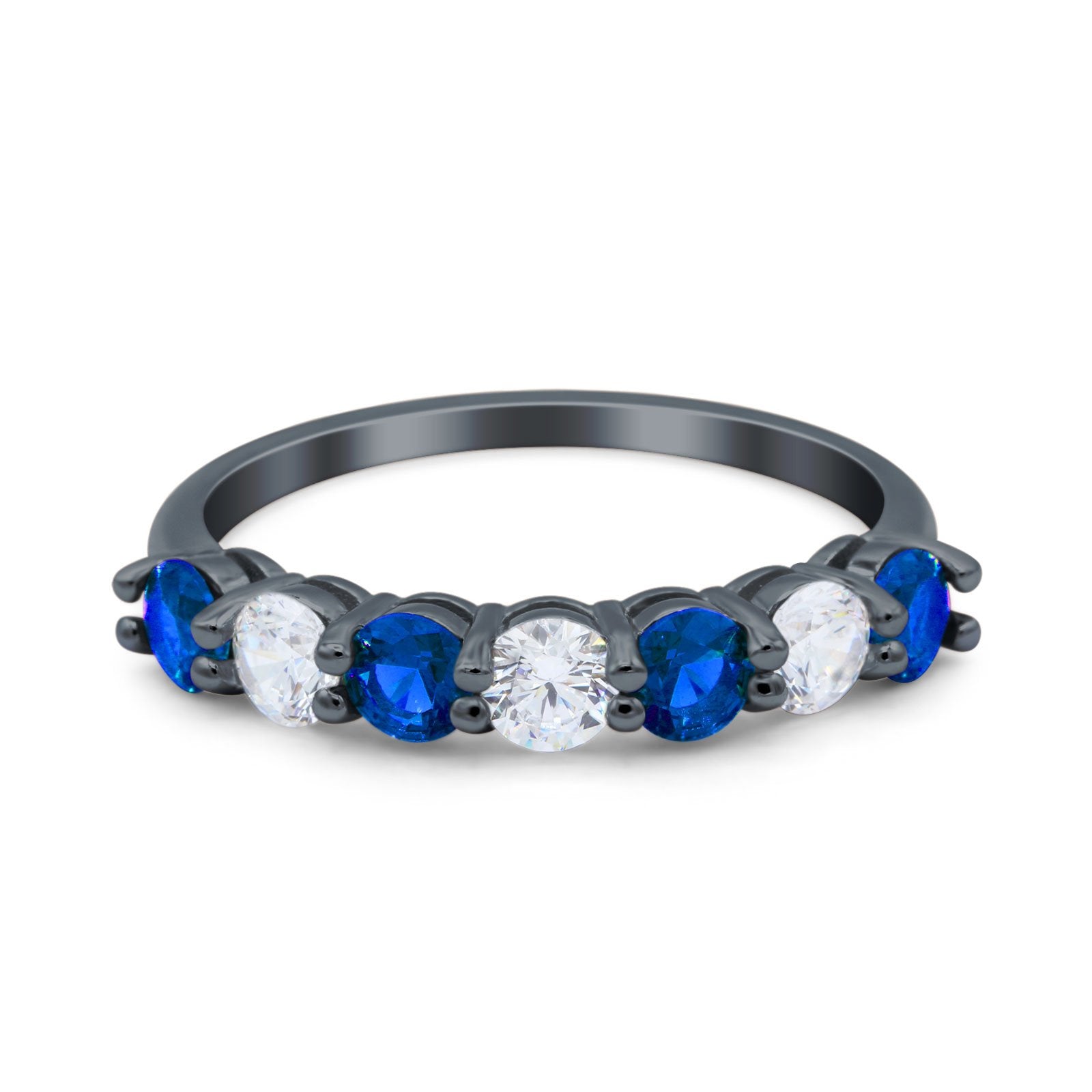 Art Deco Half Eternity Wedding Ring Simulated Cubic Zirconia 925 Sterling Silver