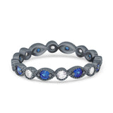 Curved Marquise Art Dec Full Eternity Stackable Band Simulated Blue Sapphire & Cubic Zirconia 925 Sterling Silver