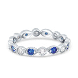 Curved Marquise Art Dec Full Eternity Stackable Band Simulated Blue Sapphire & Cubic Zirconia 925 Sterling Silver