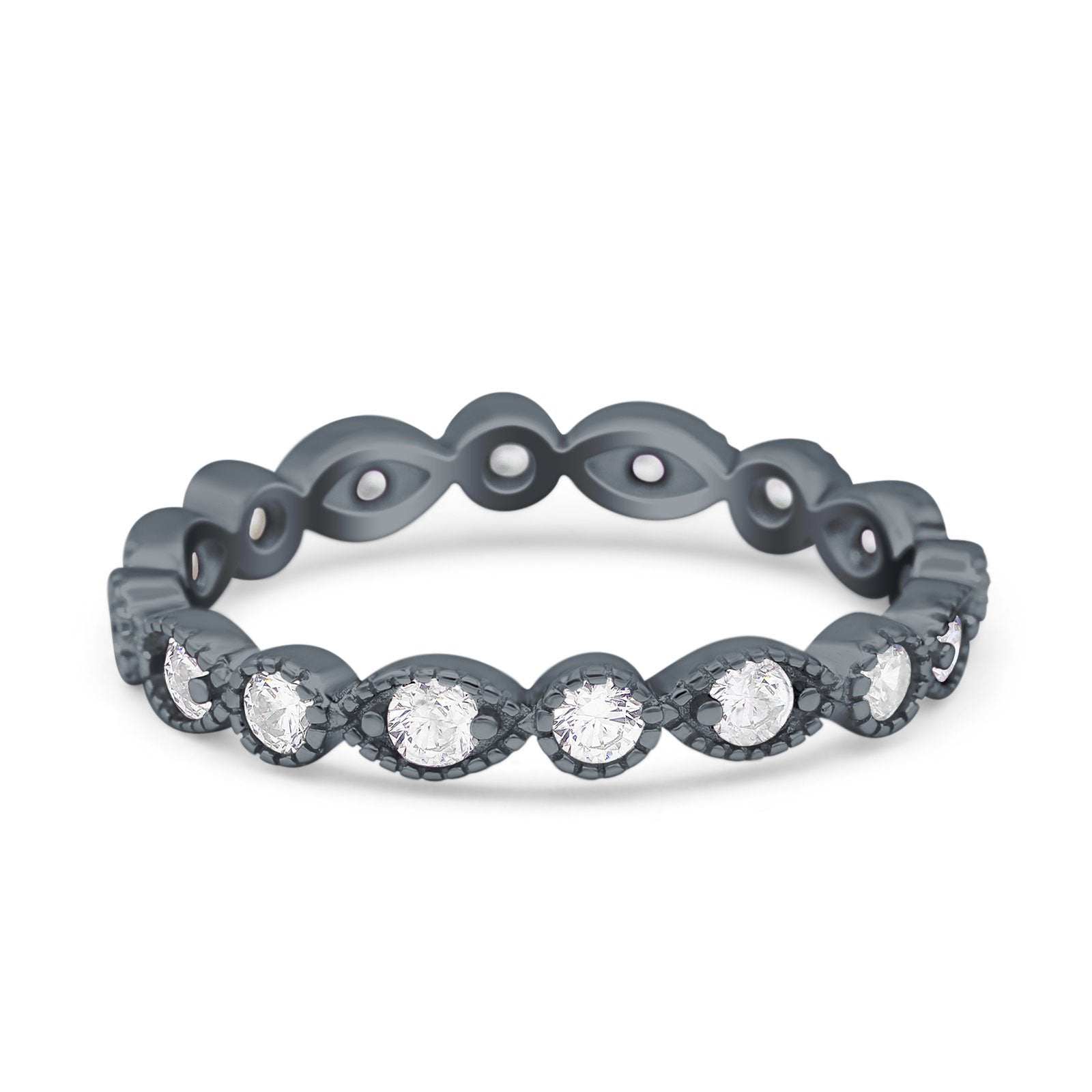 Curved Marquise Art Dec Full Eternity Stackable Band Simulated Cubic Zirconia 925 Sterling Silver