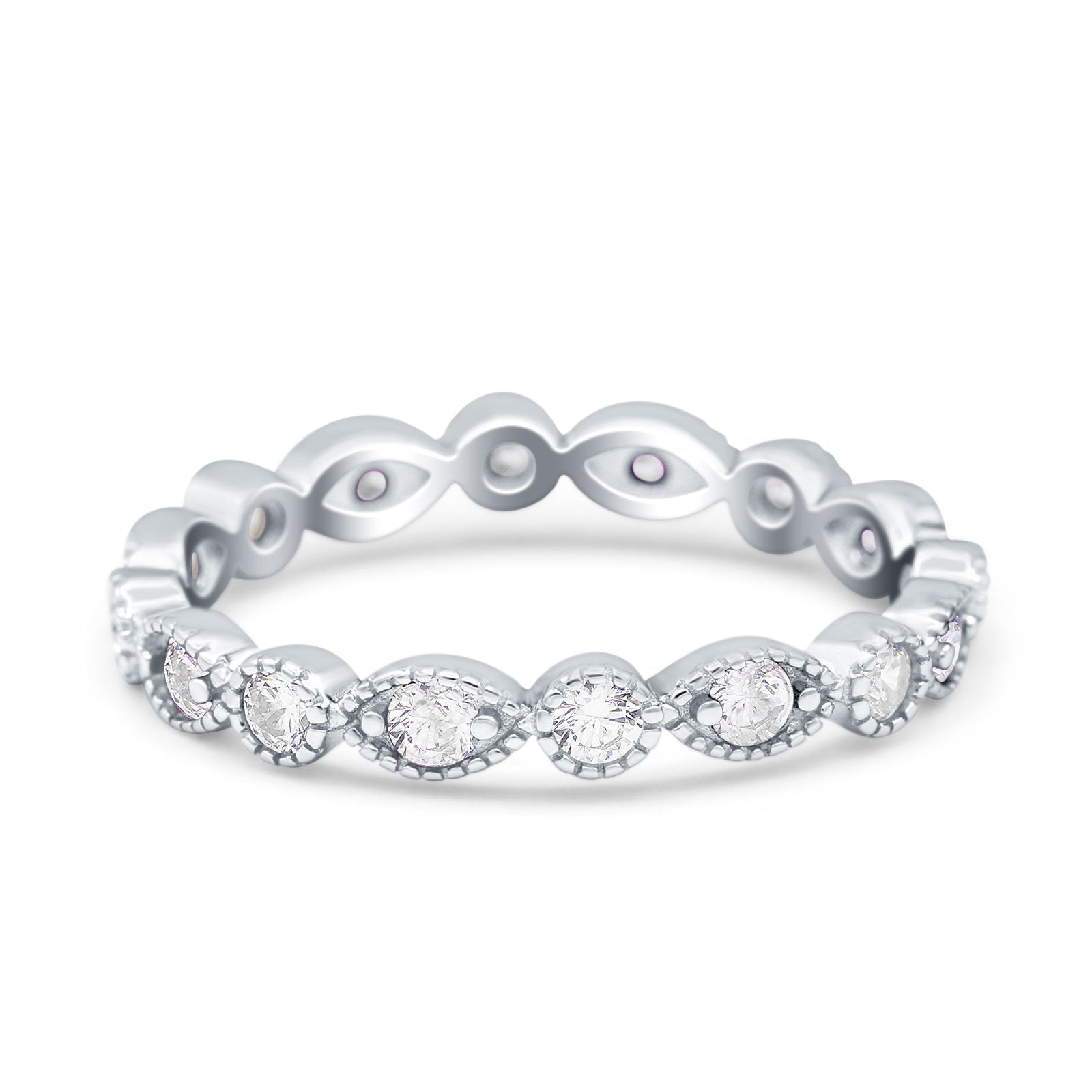 Curved Marquise Art Dec Full Eternity Stackable Band Simulated Cubic Zirconia 925 Sterling Silver