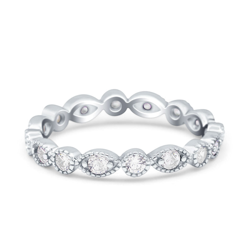 Curved Marquise Art Dec Full Eternity Stackable Band Simulated Cubic Zirconia 925 Sterling Silver