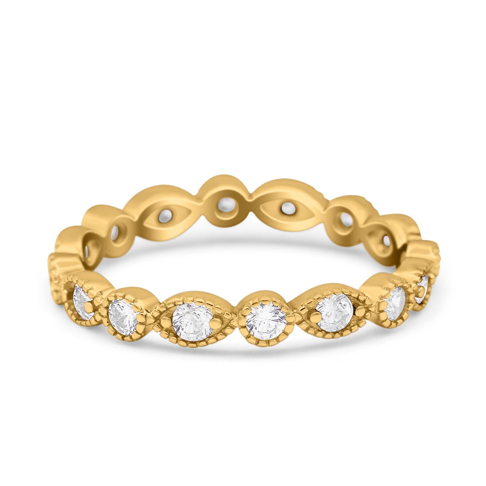 Curved Marquise Art Dec Full Eternity Stackable Band Simulated Cubic Zirconia 925 Sterling Silver