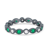 Curved Marquise Art Dec Full Eternity Stackable Band Simulated Green Emerald & Cubic Zirconia 925 Sterling Silver