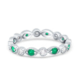 Curved Marquise Art Dec Full Eternity Stackable Band Simulated Green Emerald & Cubic Zirconia 925 Sterling Silver