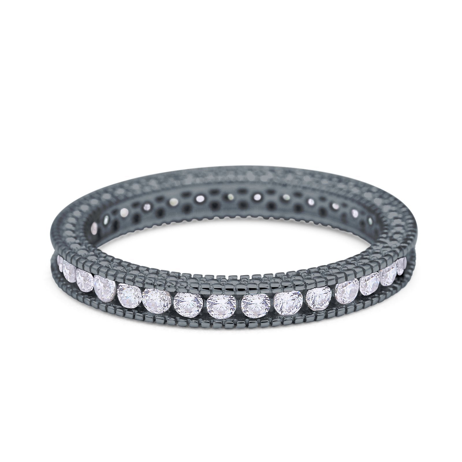 Art Deco Full Eternity Stackable Wedding Ring Simulated CZ 925 Sterling Silver
