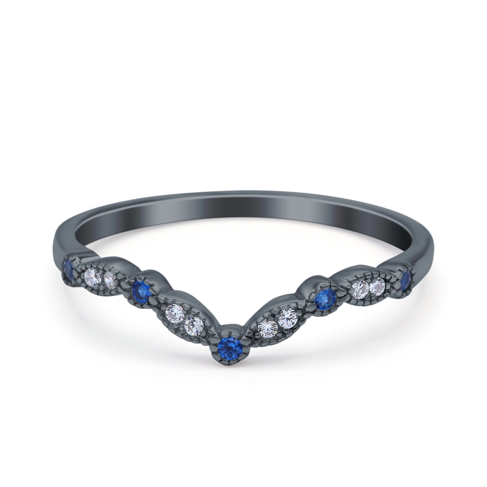 Marquise Curved Half Eternity Stackable Band Ring Simulated CZ 925 Sterling Silver