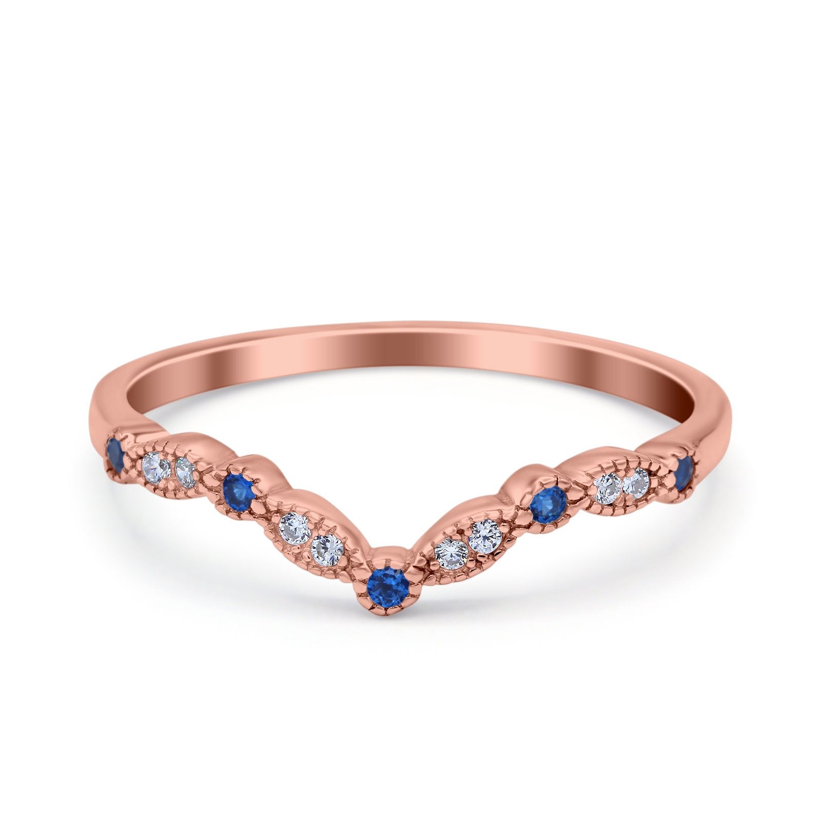 Marquise Curved Half Eternity Stackable Band Ring Simulated CZ 925 Sterling Silver