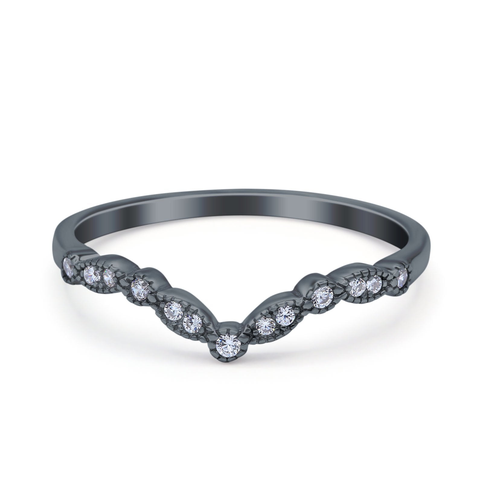 Marquise Curved Half Eternity Stackable Band Ring Simulated CZ 925 Sterling Silver