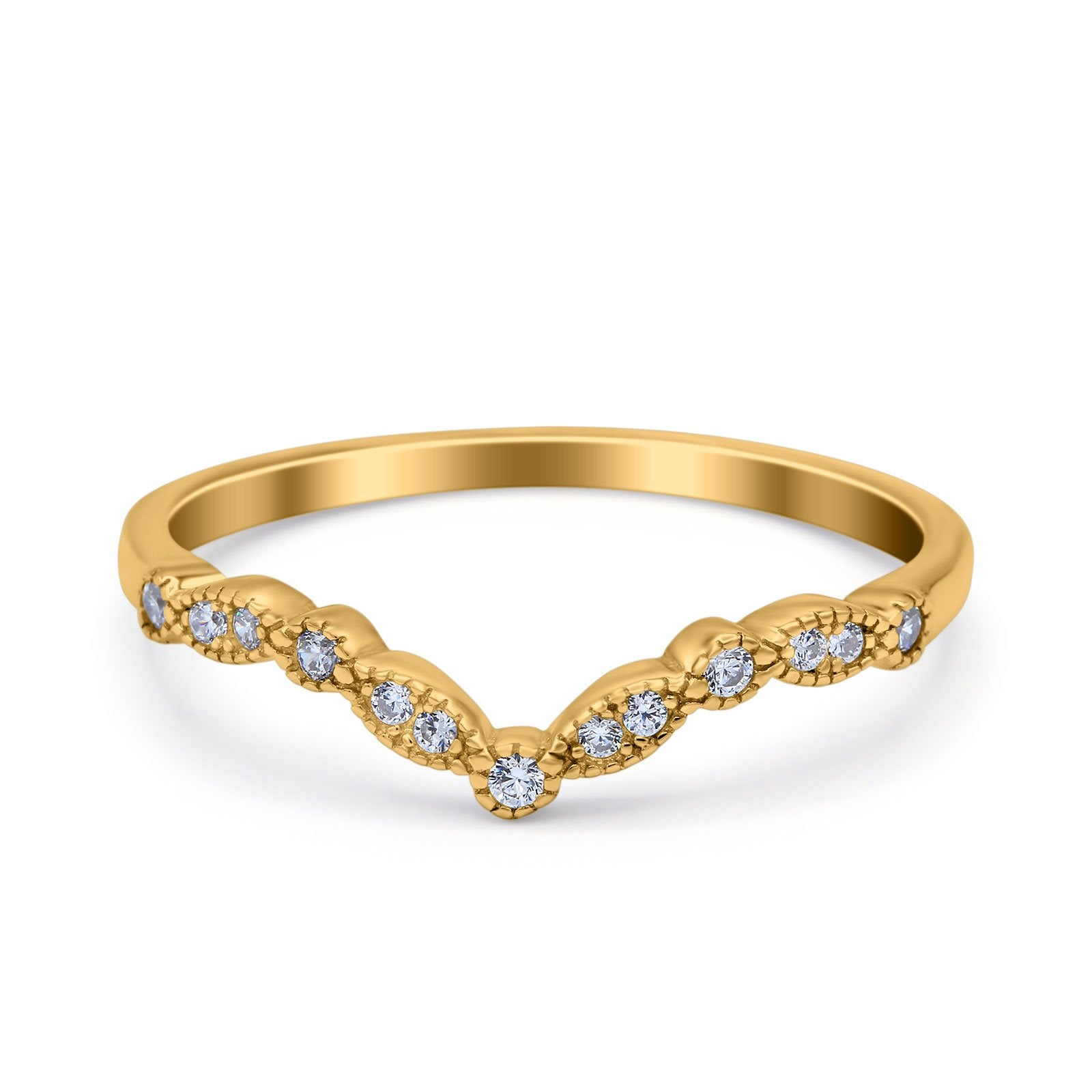 Marquise Curved Half Eternity Stackable Band Ring Simulated CZ 925 Sterling Silver