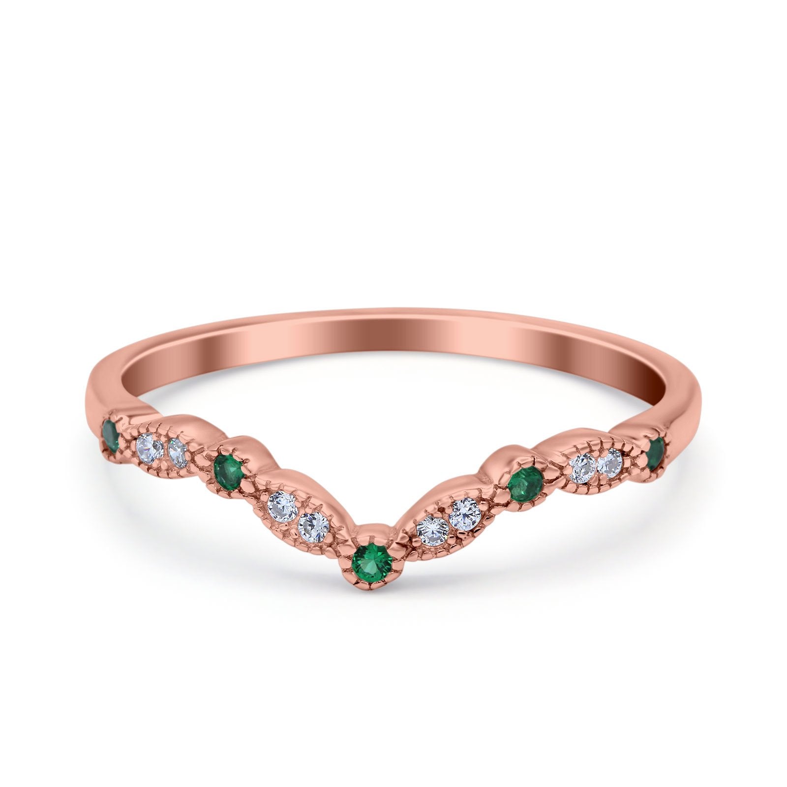 Marquise Curved Half Eternity Stackable Band Ring Simulated CZ 925 Sterling Silver