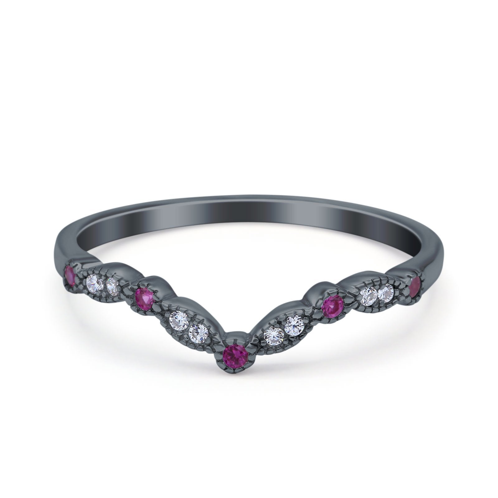 Marquise Curved Half Eternity Stackable Band Ring Simulated CZ 925 Sterling Silver