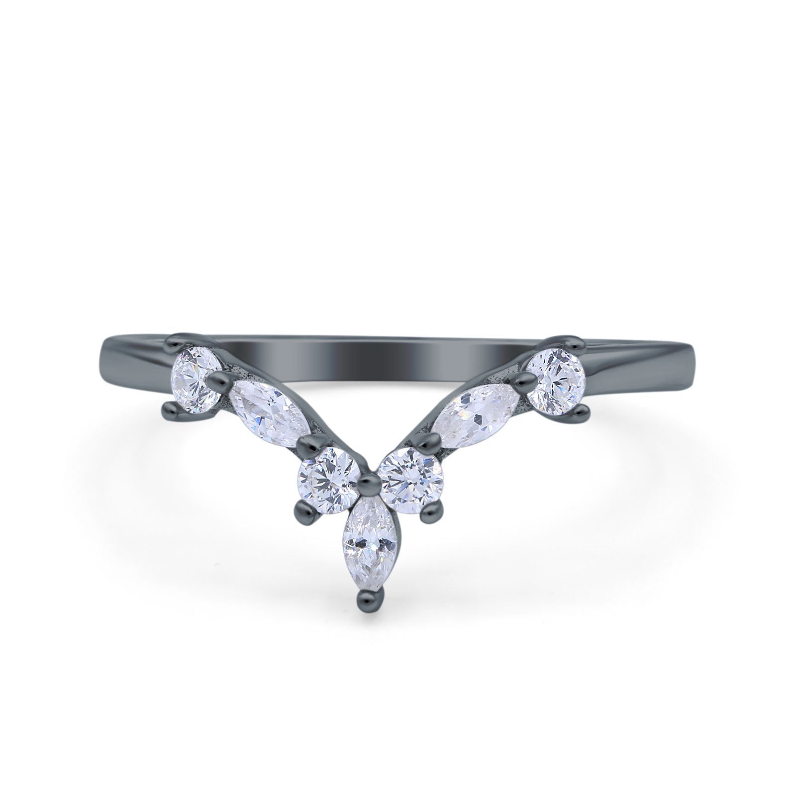 Curved Marquise Engagement Half Eternity Ring Simulated CZ 925 Sterling Silver