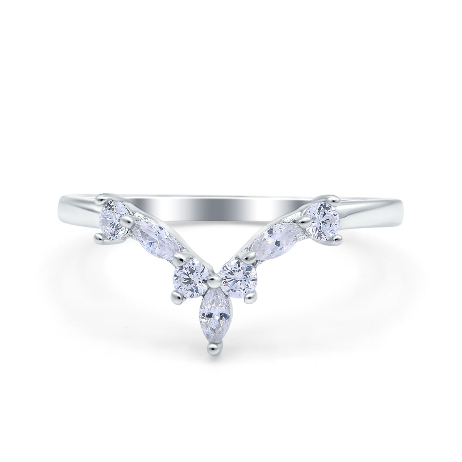 Curved Marquise Engagement Half Eternity Ring Simulated CZ 925 Sterling Silver