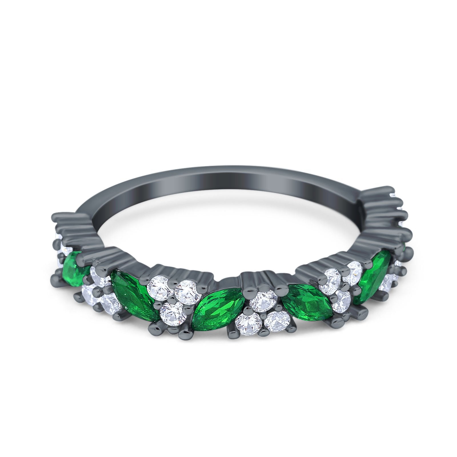 Art Deco Eternity Marquise Wedding Band Ring Simulated Cubic Zirconia 925 Sterling Silver