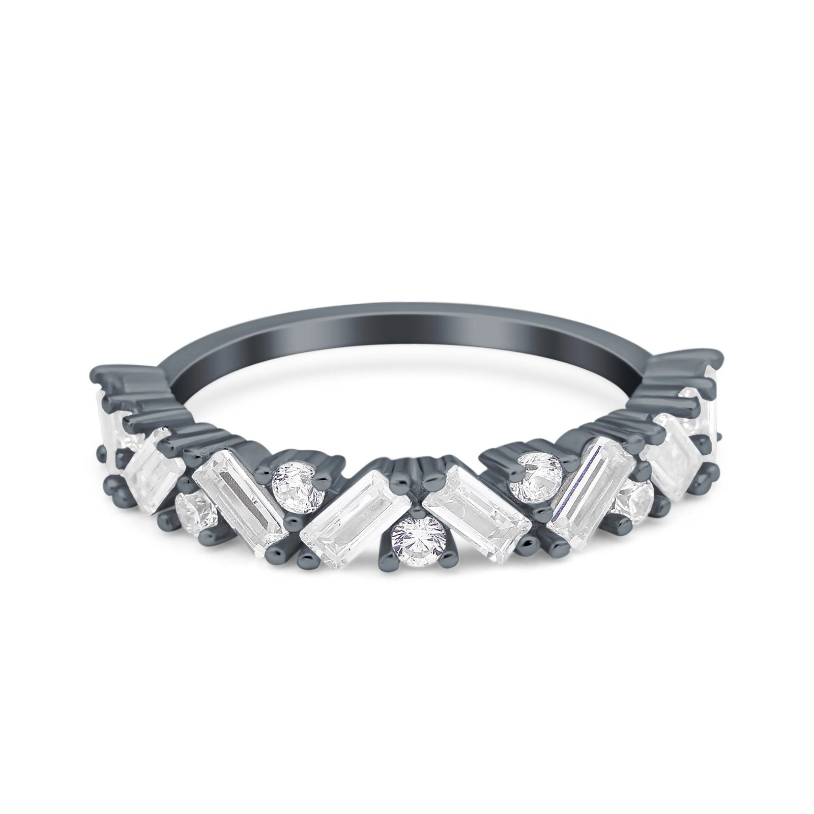 Art Deco Baguette Half Eternity Wedding Band Ring Simulated Cubic Zirconia 925 Sterling Silver
