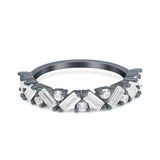 Art Deco Baguette Half Eternity Wedding Band Ring Simulated Cubic Zirconia 925 Sterling Silver