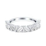 Art Deco Baguette Half Eternity Wedding Band Ring Simulated Cubic Zirconia 925 Sterling Silver